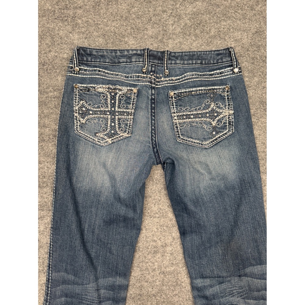 Rock 47 Wrangler Ultra Low Rise Bootcut Jeans Blue Embroidered 3/4 x‎ 34 Y2K